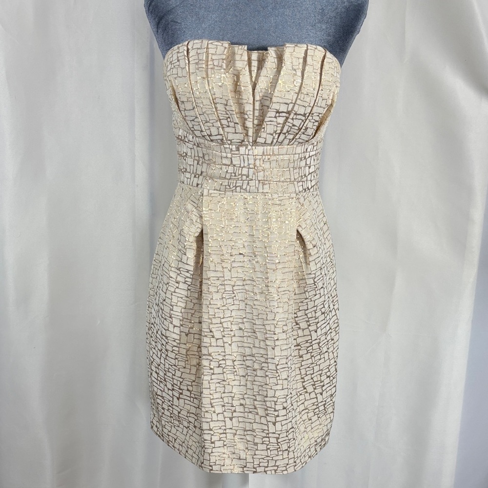 Max & Cleo Ivory Strapless Dress with Gold Mosaic Accents
